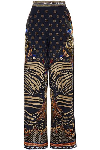 CAMILLA Crystal-embellished printed silk crepe de chine wide-leg pants