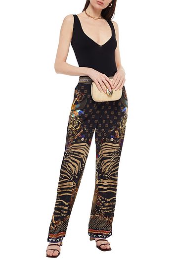 CAMILLA Crystal-embellished printed silk crepe de chine wide-leg pants