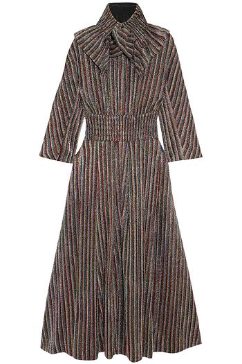 EMILIA WICKSTEAD Striped metallic ribbed-knit midi dress