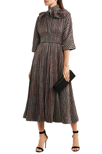 EMILIA WICKSTEAD Striped metallic ribbed-knit midi dress