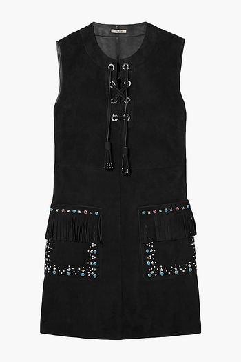 MIU MIU Lace-up embellished suede mini dress