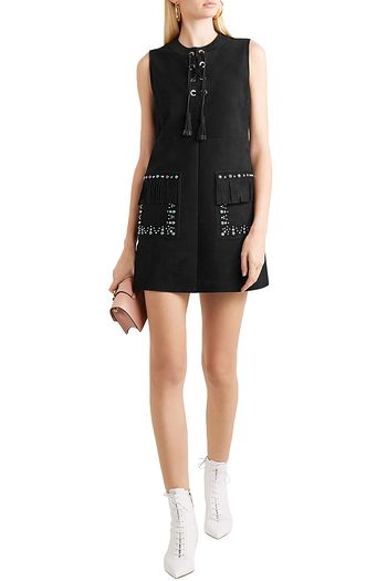 MIU MIU Lace-up embellished suede mini dress