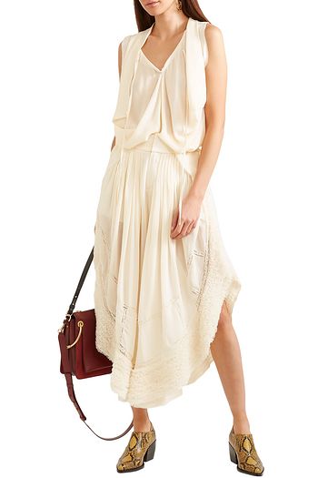 CHLOÉ Lace-trimmed crepe wide-leg pants