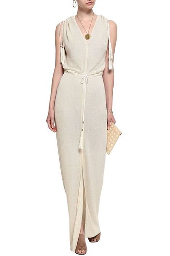 MELISSA ODABASH Tasseled metallic crochet-knit maxi dress
