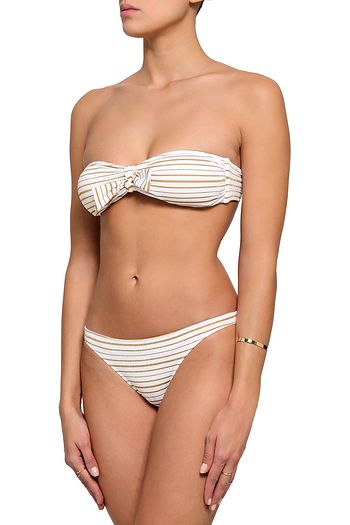 MELISSA ODABASH Aruba knotted metallic striped bandeau bikini top