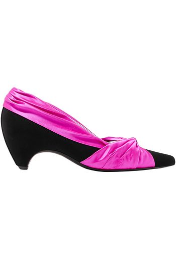 STELLA MCCARTNEY Two-tone knotted satin and faux suede pumps