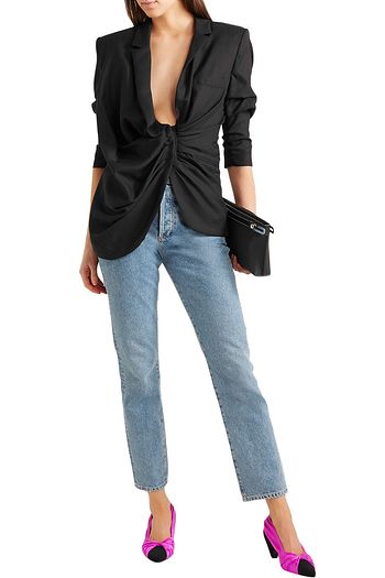 STELLA MCCARTNEY Two-tone knotted satin and faux suede pumps