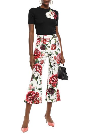 DOLCE & GABBANA Floral-print stretch cotton-twill kick-flare pants