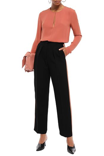 ROKSANDA Satin-trimmed pleated crepe tapered pants