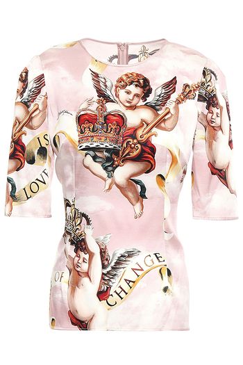 DOLCE & GABBANA Printed stretch-silk satin top