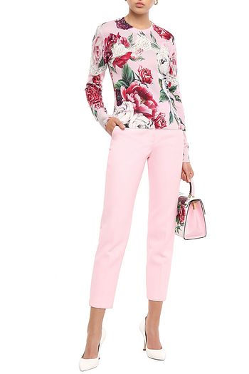 DOLCE & GABBANA Lace-trimmed floral-print silk-blend sweater