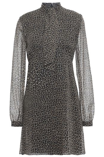 SAINT LAURENT Tie-neck leopard-print wool-gauze mini dress