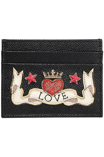 DOLCE & GABBANA Appliquéd textured-leather cardholder