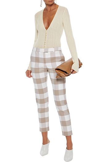 ALTUZARRA Cropped gingham wool-blend twill slim-leg pants