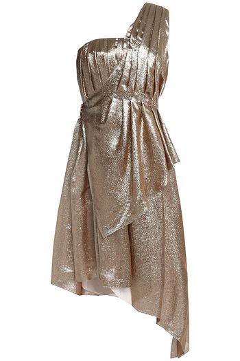 ADAM LIPPES One-shoulder pleated silk-blend lamé dress