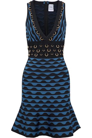HERVÉ LÉGER Katrin ring-embellished jacquard-knit bandage dress