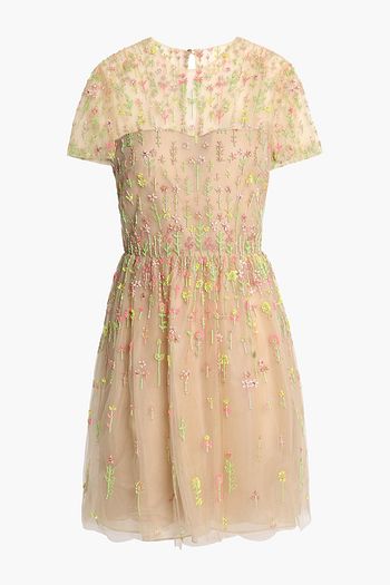 VALENTINO Bead-embellished tulle mini dress
