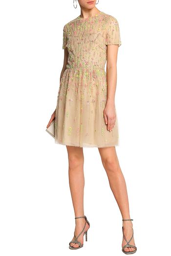 VALENTINO Bead-embellished tulle mini dress
