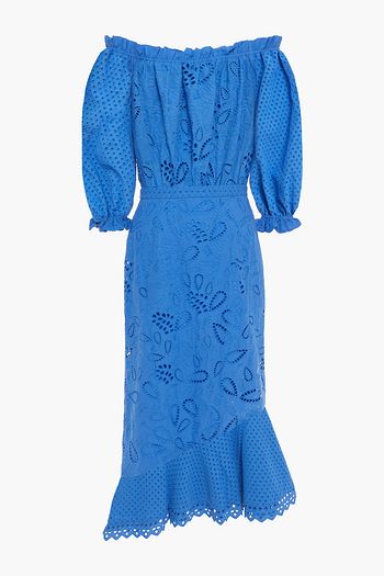 SALONI Grace off-the-shoulder broderie anglaise cotton midi dress