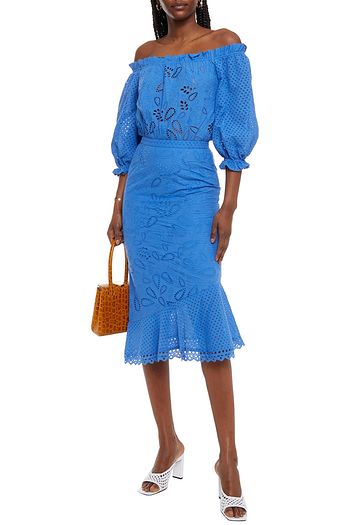 SALONI Grace off-the-shoulder broderie anglaise cotton midi dress