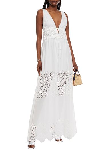 JONATHAN SIMKHAI Waverly gathered broderie anglaise cotton maxi dress