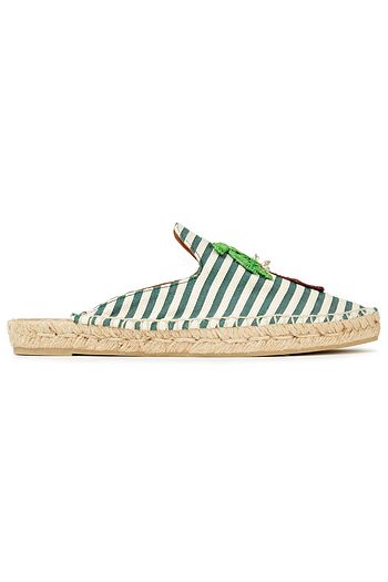 CASTAÑER Rumi embellished raffia and canvas slippers