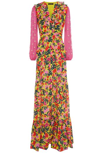 SALONI Ginny ruffled printed silk crepe de chine and chiffon maxi dress