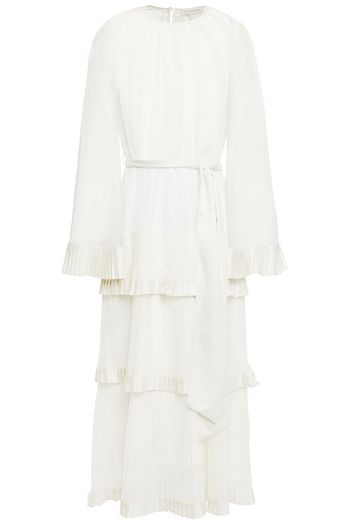 ZIMMERMANN Tiered belted satin-trimmed fil coupé chiffon midi dress