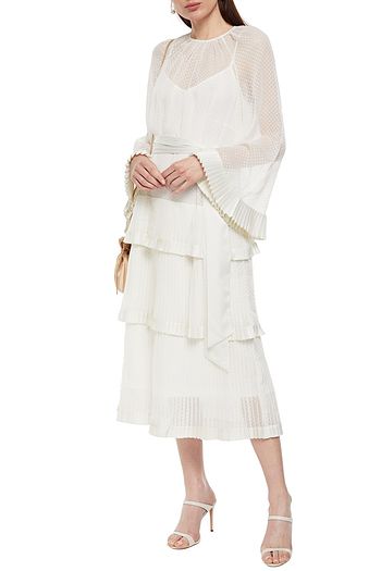 ZIMMERMANN Tiered belted satin-trimmed fil coupé chiffon midi dress