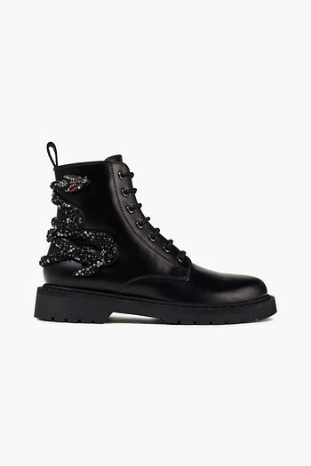 VALENTINO GARAVANI Embellished leather combat boots