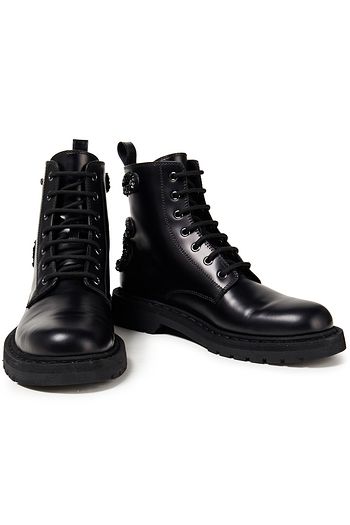 VALENTINO GARAVANI Embellished leather combat boots