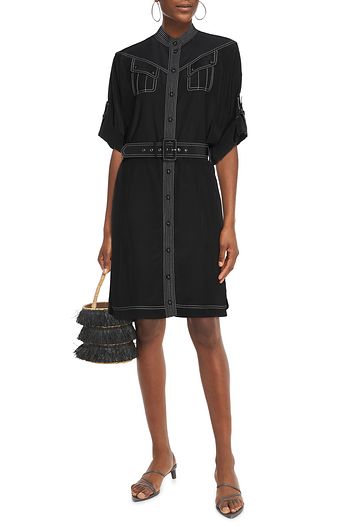 ZIMMERMANN Kleid aus Crêpe de Chine aus Seide mit Stickereien und Gürtel
