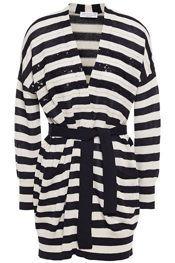 BRUNELLO CUCINELLI Embellished striped cotton cardigan