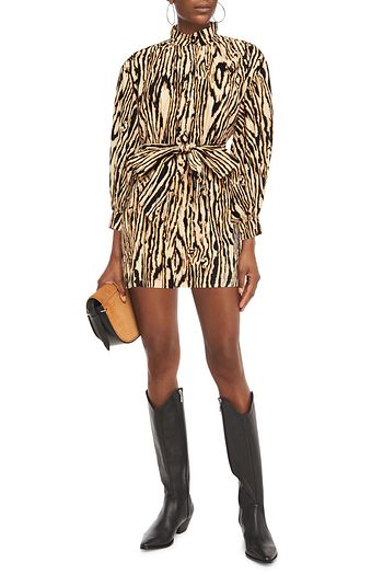 BAUM UND PFERDGARTEN Belted printed cotton-poplin mini dress