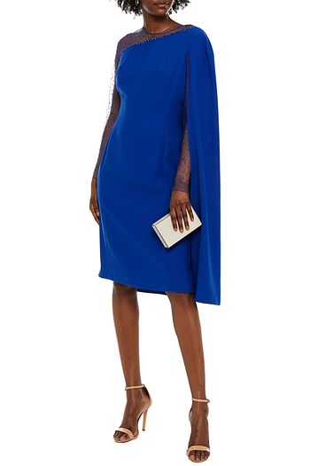 JENNY PACKHAM Crystal-embellished cape-effect tulle-paneled crepe dress