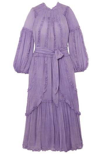 ULLA JOHNSON Sabina Maxikleid aus Seiden-Georgette in Knitteroptik mit Rüschen