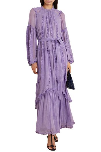 ULLA JOHNSON Sabina Maxikleid aus Seiden-Georgette in Knitteroptik mit Rüschen