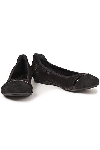 HOGAN Patent leather-trimmed leopard-print suede ballet flats
