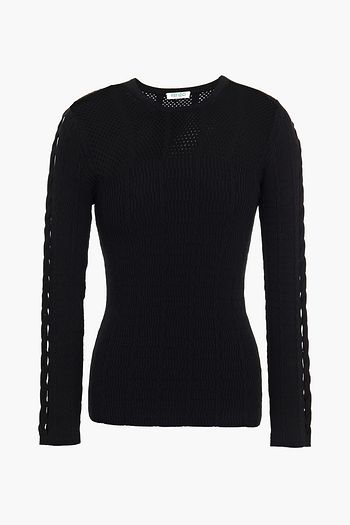 KENZO Pointelle-paneled cutout ribbed-knit sweater