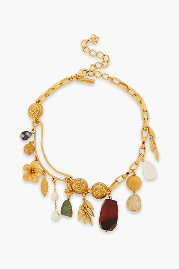 OSCAR DE LA RENTA Gold-tone, faux pearl, agate, quartz and aventurine necklace