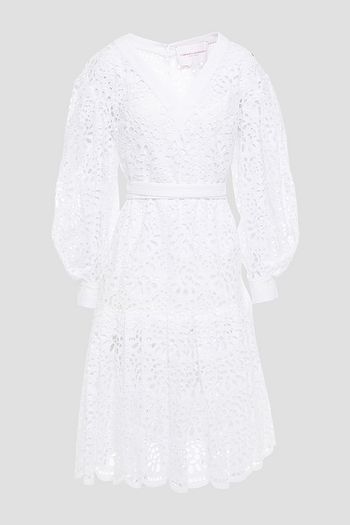 CAROLINA HERRERA Belted tiered broderie anglaise cotton dress