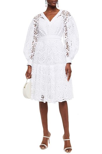 CAROLINA HERRERA Belted tiered broderie anglaise cotton dress
