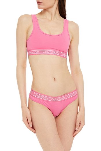 CALVIN KLEIN Monogram-trimmed stretch-cotton jersey bralette