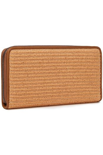 BRUNELLO CUCINELLI Bead-embellished leather and faux raffia wallet