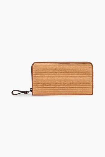 BRUNELLO CUCINELLI Bead-embellished leather and faux raffia wallet