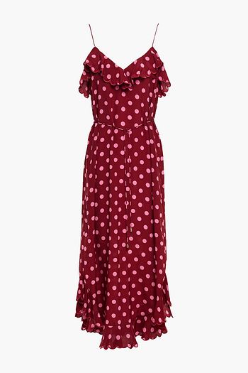 ZIMMERMANN Midikleid aus Crêpe de Chine aus Seide mit Polka-Dots, Muschelsaum und Gürtel