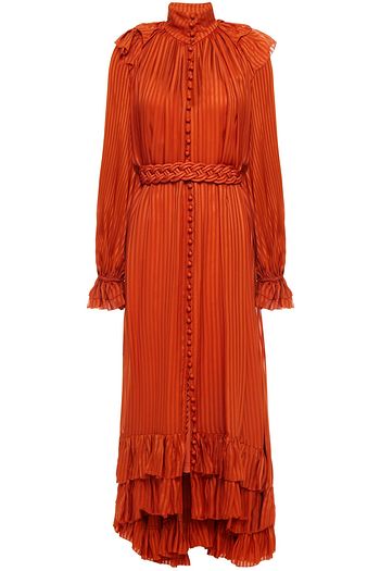 ZIMMERMANN Belted tiered striped jacquard midi dress