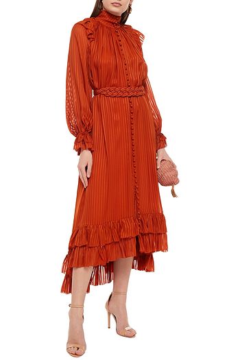 ZIMMERMANN Belted tiered striped jacquard midi dress