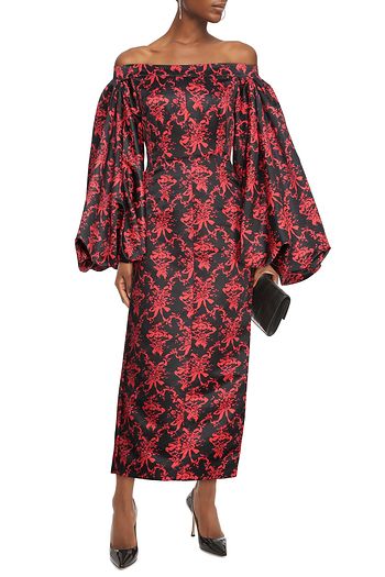 EMILIA WICKSTEAD Off-the-shoulder floral-print faille midi dress