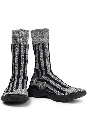 ACNE STUDIOS High-Top-Sneakers aus Stretch-Strick mit Streifen in Metallic-Optik